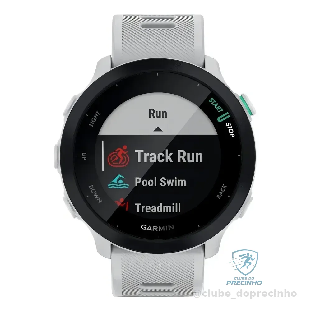 Smartwatch Garmin Forerunner 55, Tela Lcd Mip 1.04 , Caixa Polímero 42mm, Pulseira Silicone Branca White Preto