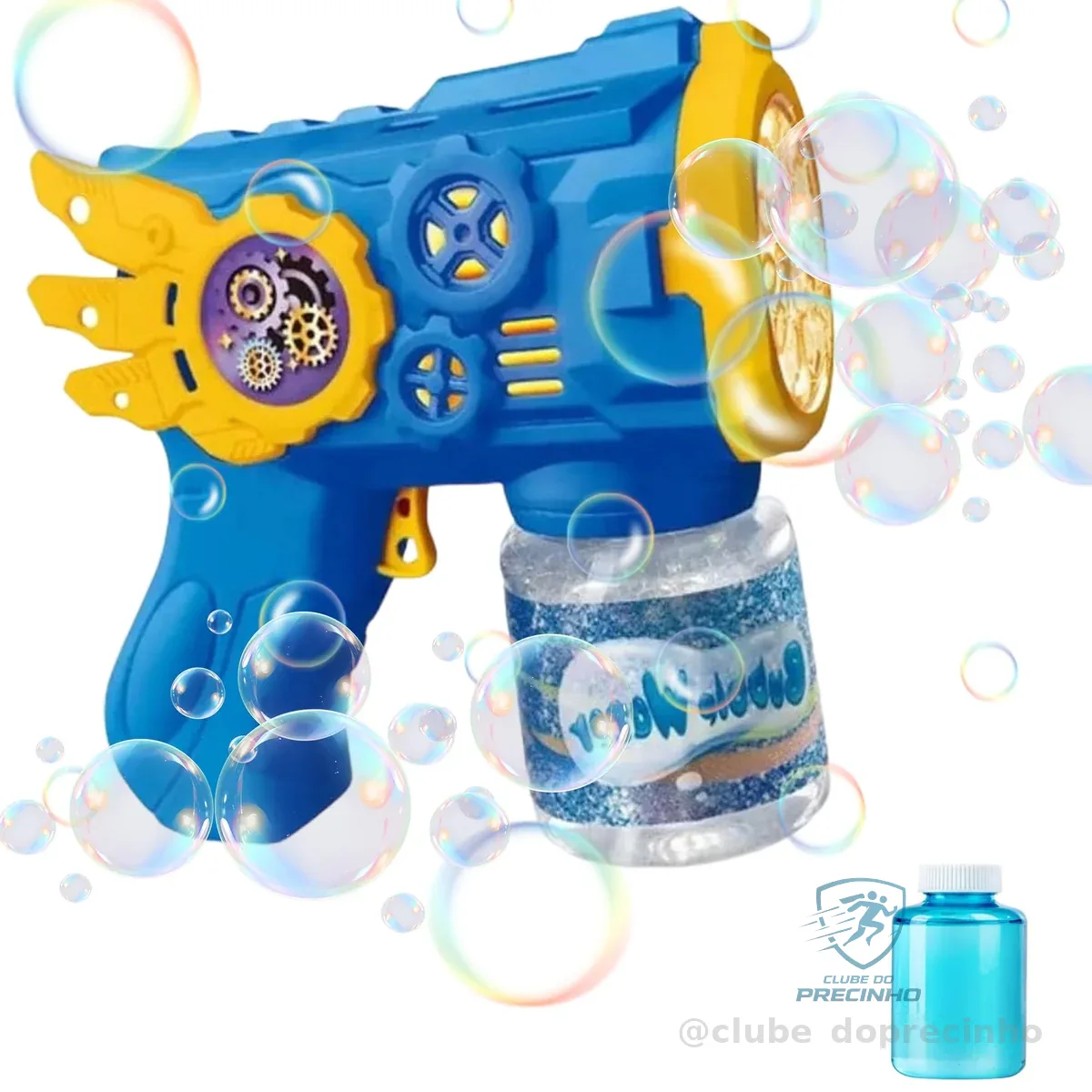 Máquina de Bolhas Automática com 10 Bocais e Luz LED – À Prova de Vazamento, Libera Bolhas Gigantes para Festas, Presentes e Diversão ao Ar Livre – Inclui Solução, Para Crianças +3 Anos (Azul)
