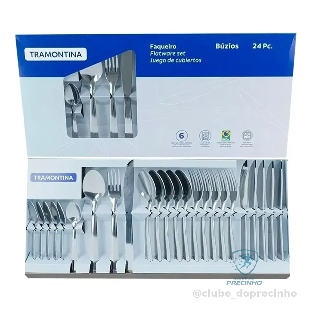 Faqueiro Tramontina Búzios Cem Aço Inox Com Detalhe 24 Peças Cinza