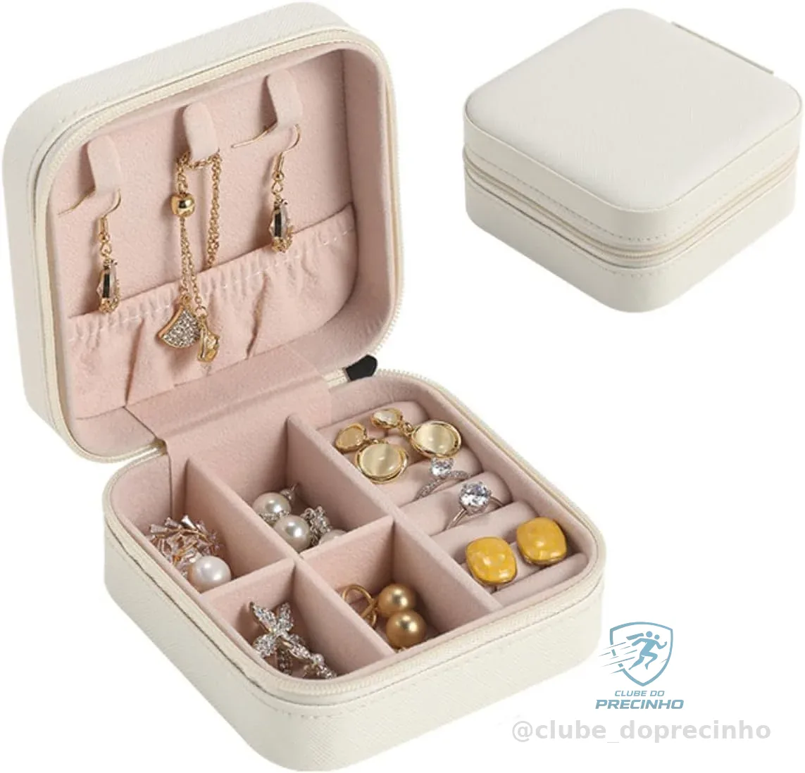 Porta Joias Pequeno Couro Mini Estojo Organizador de Joias Bijuterias Colar Pulseira Relógio Ideal para Viagens e Organização de Armário Portátil (Branco)