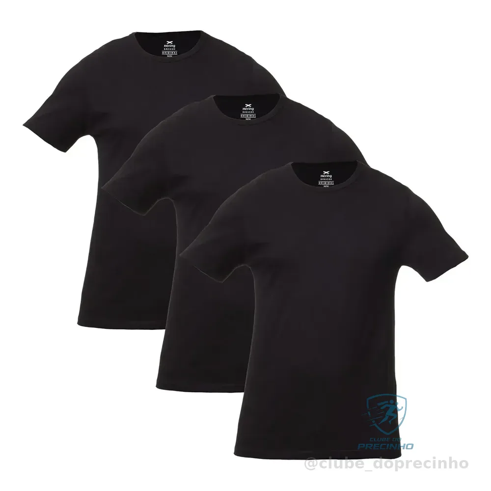 Kit Com 3 Camisetas Hering Masculinas - Preto 