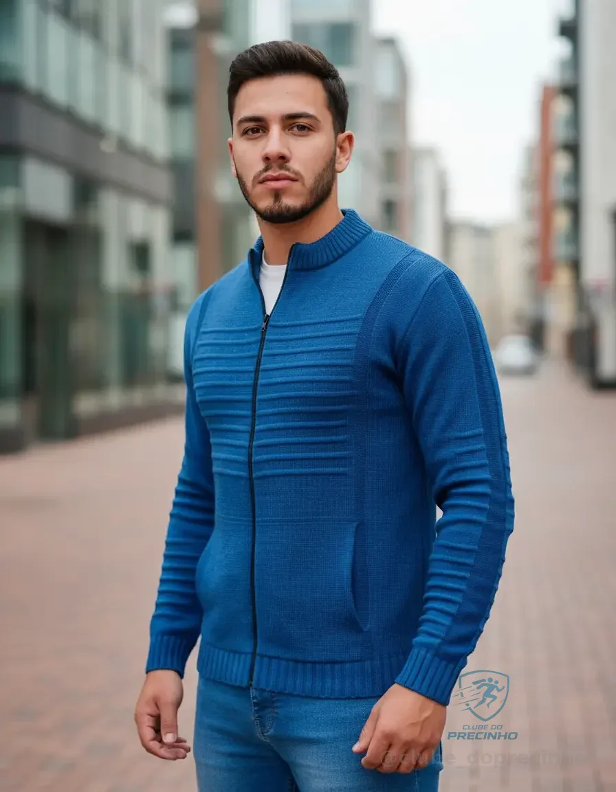 Casaco Sueter Masculino Lã Com Zíper Trico Blusa De Frio