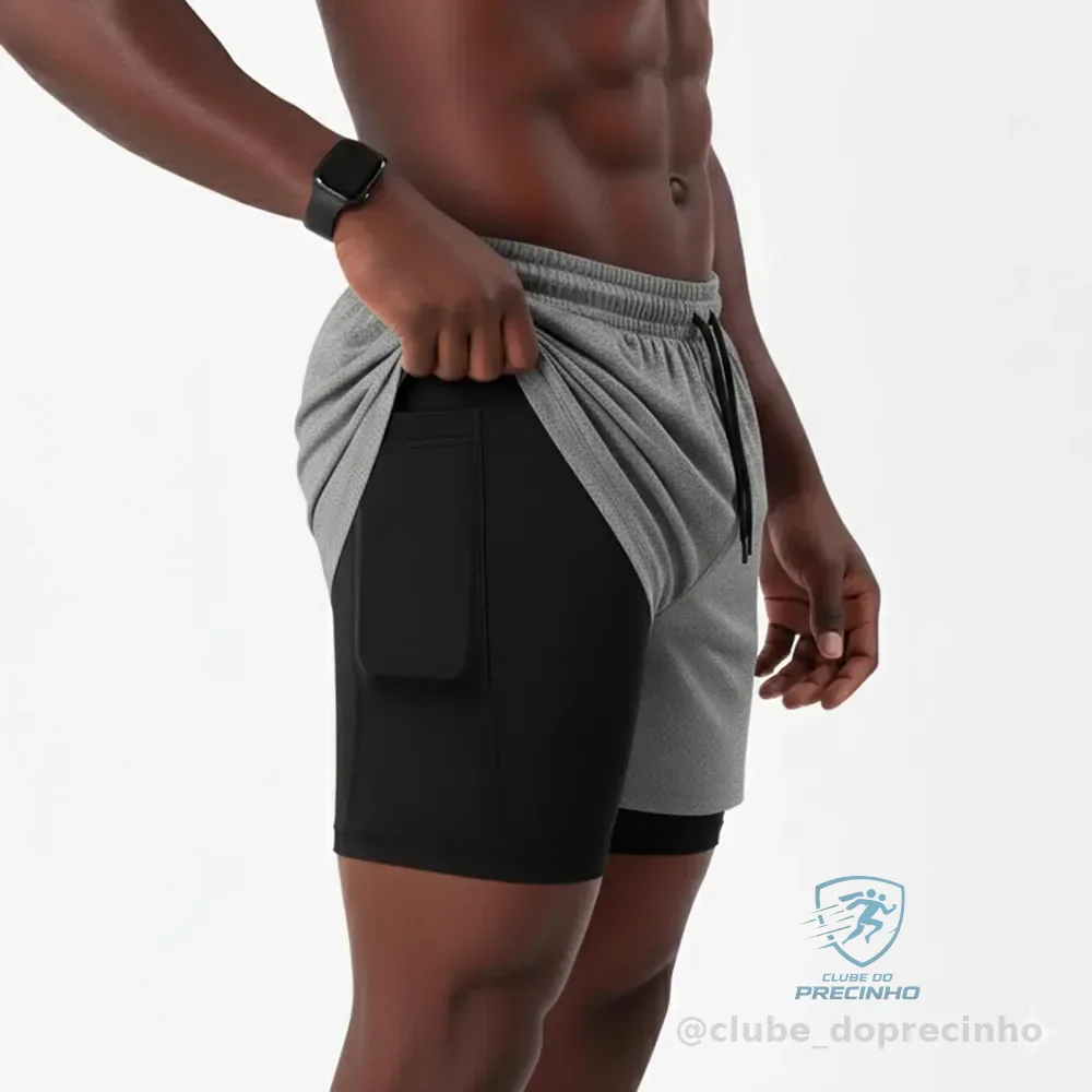 Bermuda Dupla Masculina Compreensão 2 Em 1 Short 