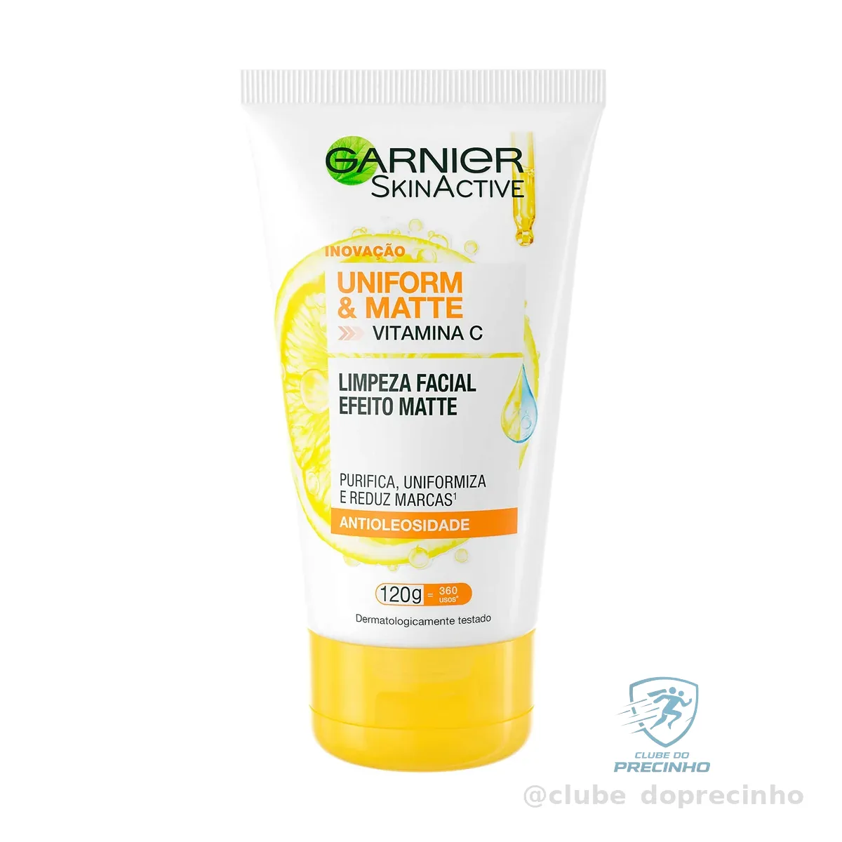 Garnier Uniform & Matte Sabonete Limpeza Facial Vitamina C Antioleosidade, Limpa Profundamente, Remove Oleosidade e Maquiagem, Efeito Matte, Reduz Marcas, 120g