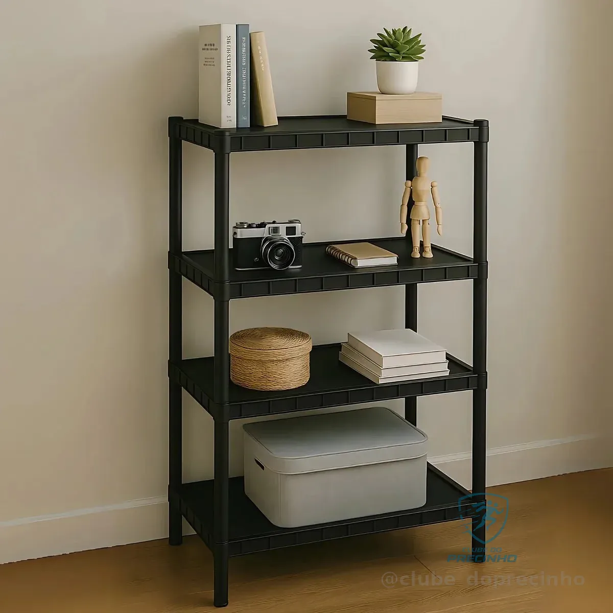 Estante Plástica Preta Com 4 Prateleiras Cor Preto