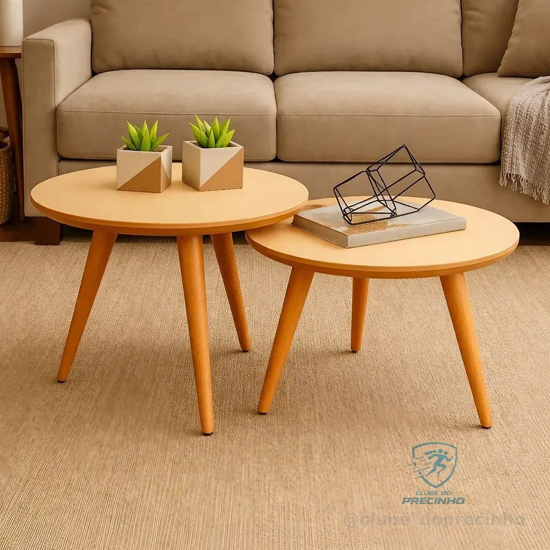 Conjunto 2 Mesas Centro Sala Madeira Decorativa Várias Cores