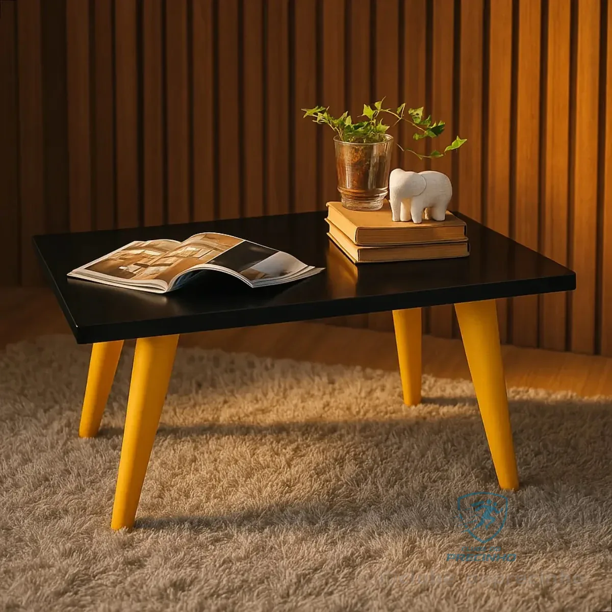 Mesinha Retangular De Centro Sala C/ Pés Palito Pvc Caramelo