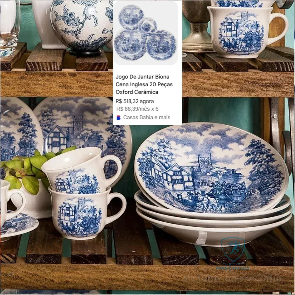 Aparelho De Jantar E Chá 20 Peças Donna Cena Inglesa Biona Azul