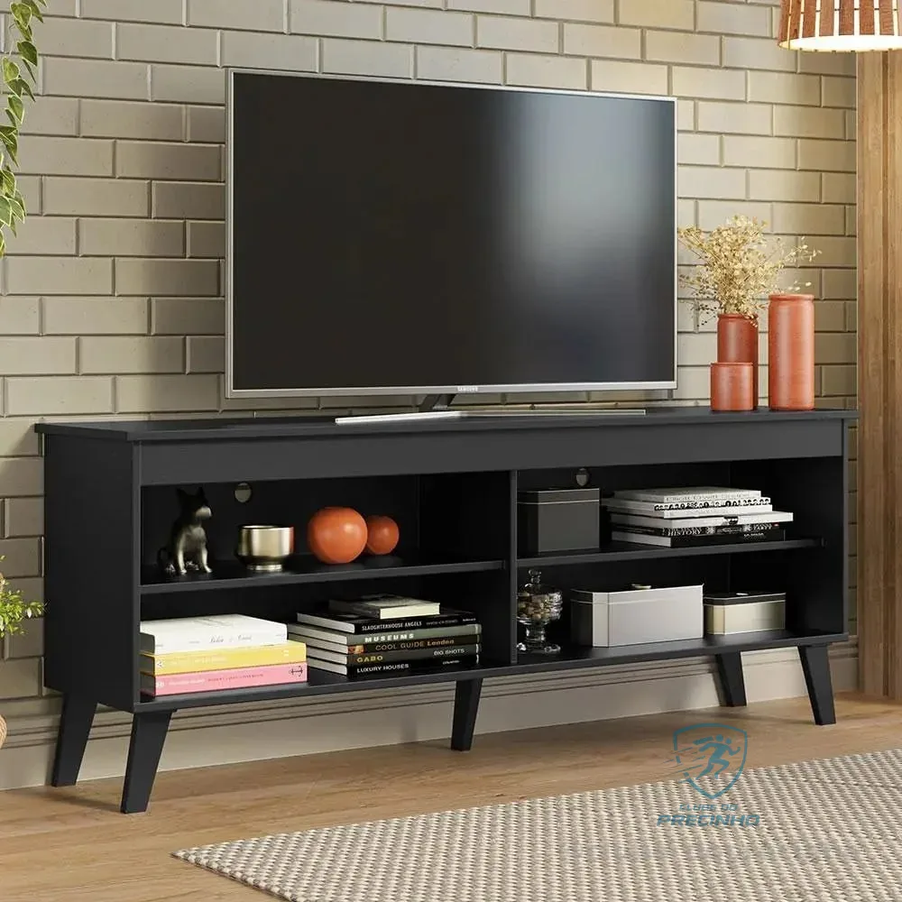 Rack Para Tv Até 65 Polegadas Com Pés Preto Turim Madesa 69978n