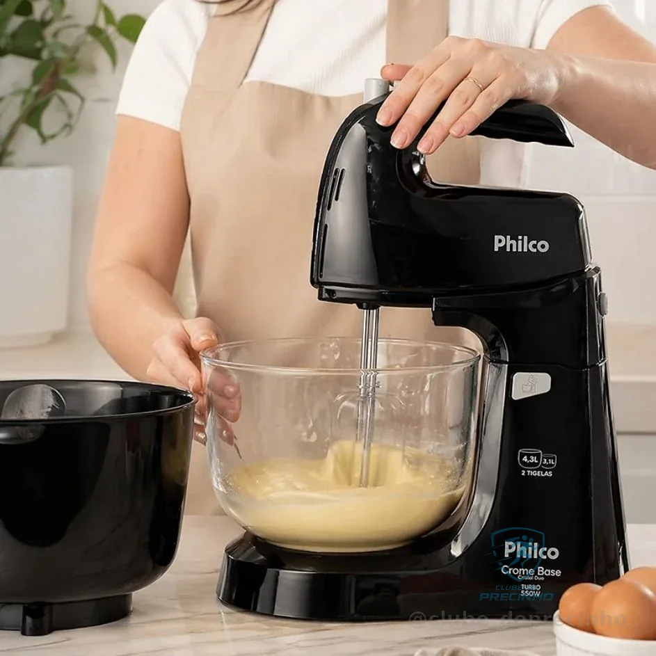 Batedeira Crome Base Cristal Duo Turbo Preta Philco Preto 0.55 220v