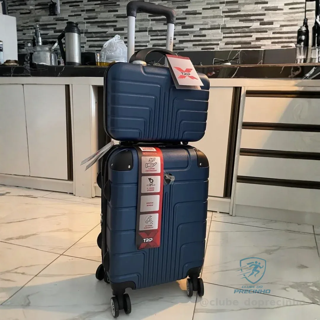Mala De Bordo Pp + Frasqueira Viagem P Rodinhas 360° Abs