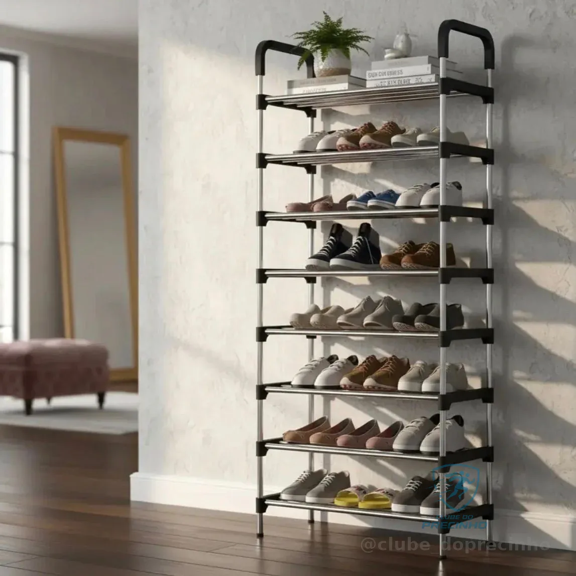 Sapateira Vertical Organizadora 8 Prateleira 24 Par Multiuso Preto