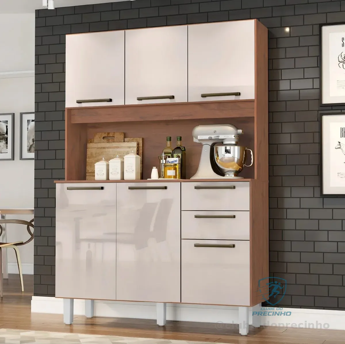Armário De Cozinha Completa Pop Zanzini Nature/off White 6 Portas 2 Gavetas