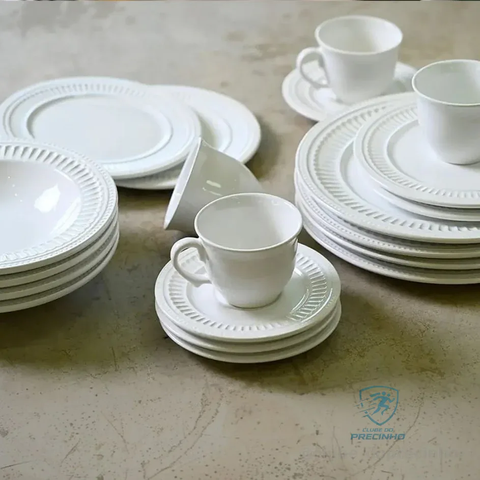 Aparelho De Jantar 20 Peças Branco Poppy De Cerâmica - Scalla Cerâmica Geométrico