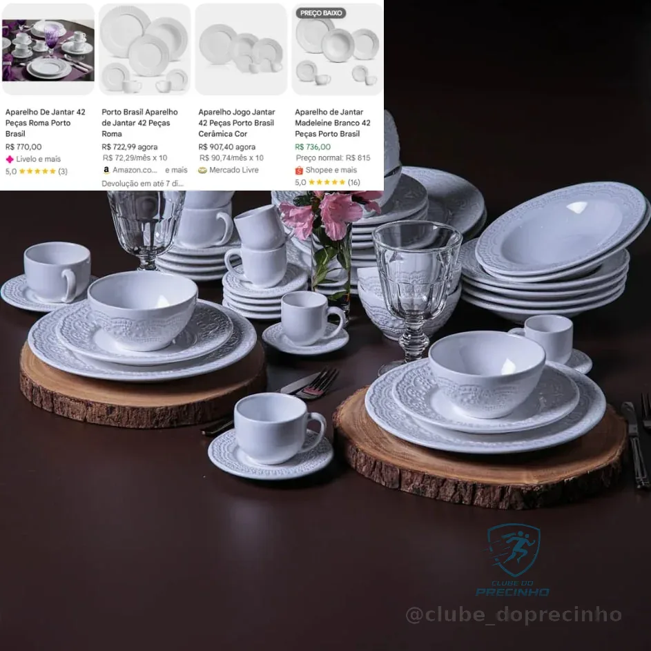 Aparelho De Jantar 42 Peças Porto Brasil Ravenna Branco Louça Madeleine Branco