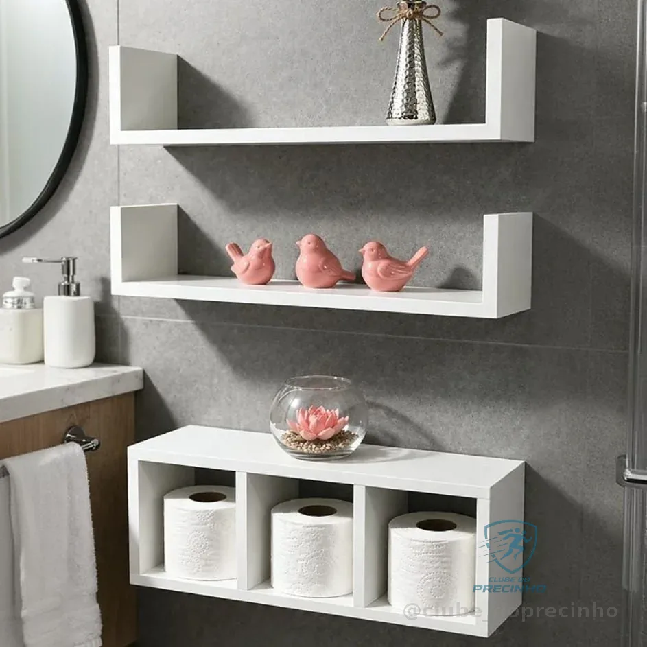 Nicho Com 2 Prateleiras Em U + 1 Nicho Colmeia Mdf Branco Tx