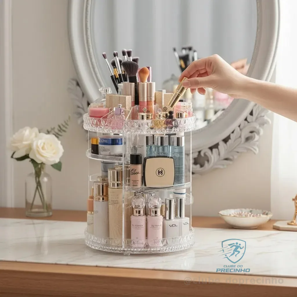 Eps-2577 Organizador De Maquiagem Giratório 360° Em Acrílico Transparente Com Prateleiras Ajustáveis