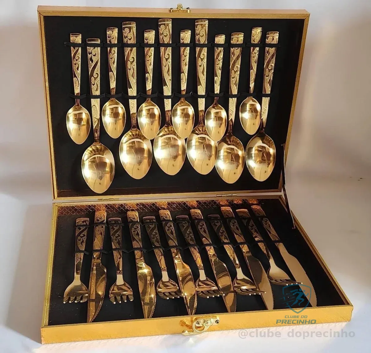 Faqueiro Dourado Kit 24 Pcs Luxo Com Maleta Premium  Complet Dourado