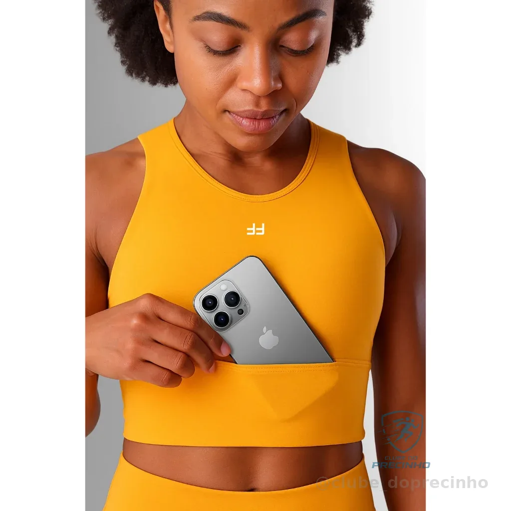 Cropped Alça Grossa Suplex Top Academia Feminino Fitness com Bolso Corrida Alta Sustentação com Bojo