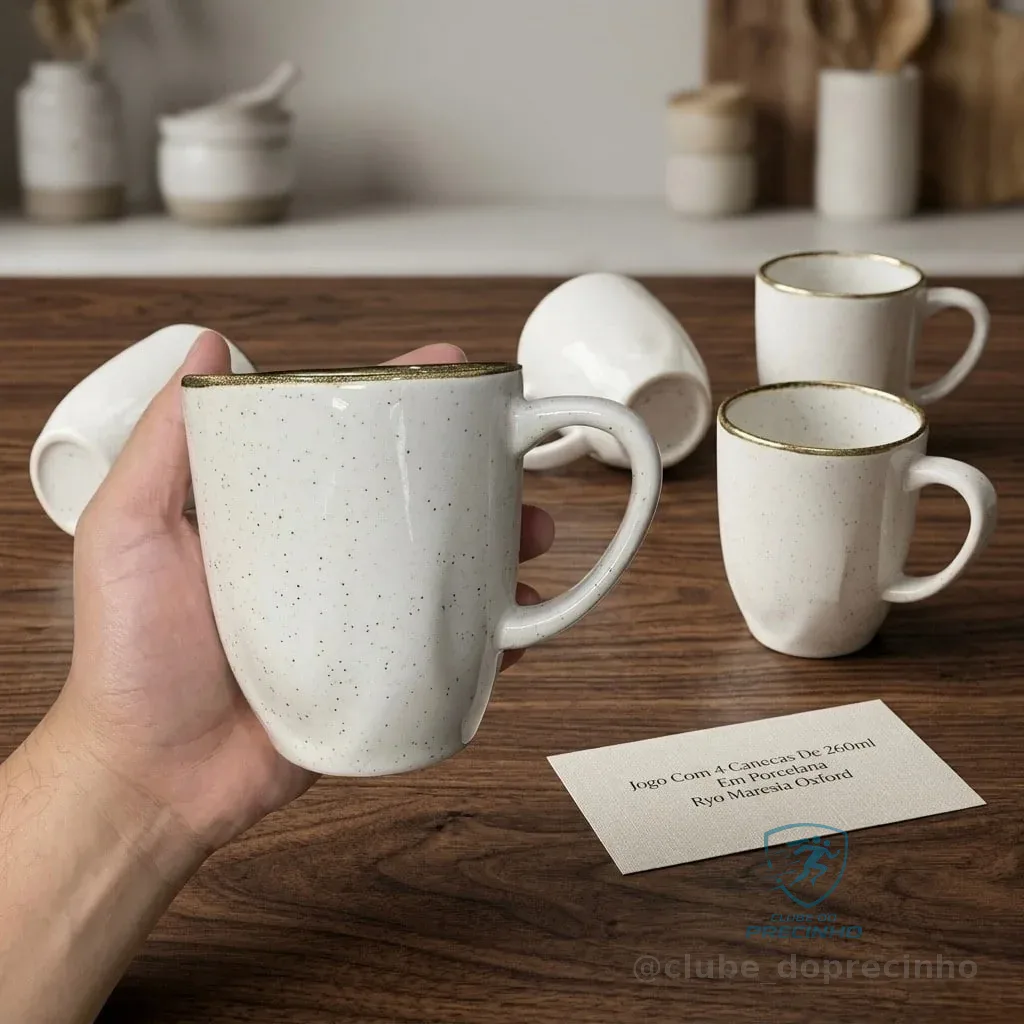 Jogo Com 4 Canecas De 260ml Em Porcelana Ryo Maresia Oxford