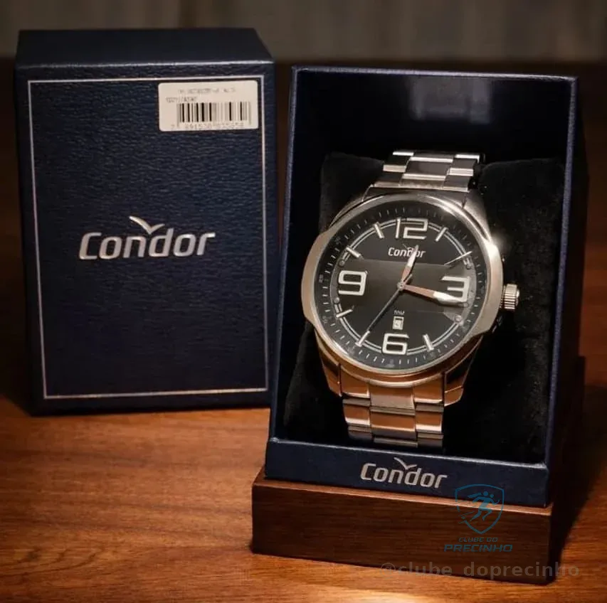 Relógio Masculino Condor Analógico De Quartzo, Prateado Com Fundo Preto