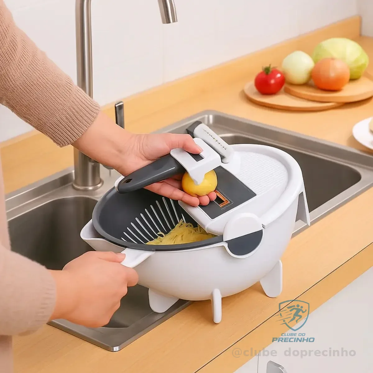 Cortador De Legumes 9 Em 1 Bacia Escorredor Ralador Fatiador Branco