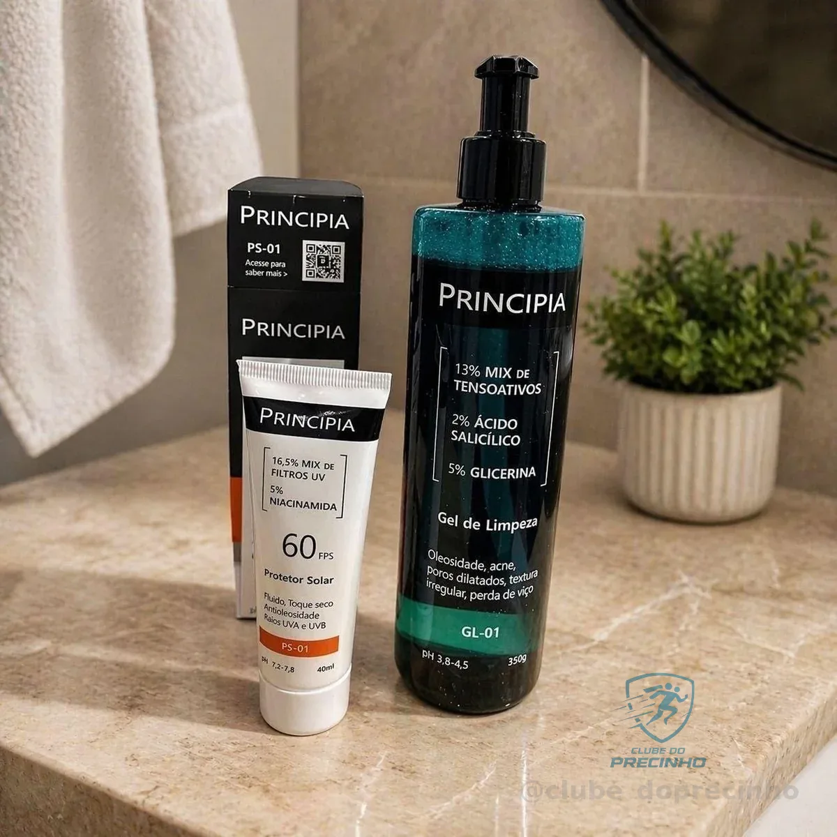 Principia Kit Todo Dia c/ Gel de Limpeza GL-01 + Protetor Solar Facial PS-01 FPS 60