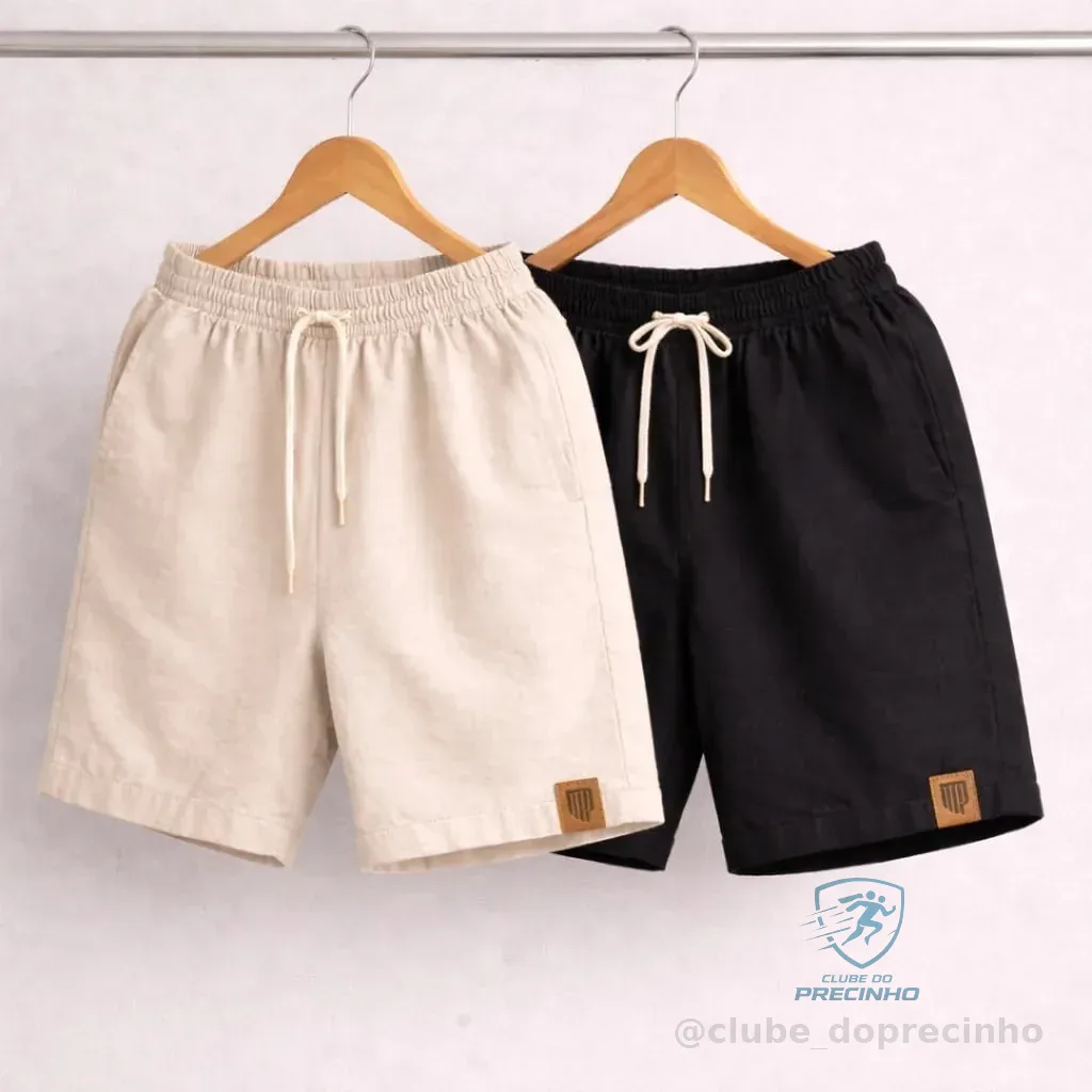 Kit 2 Short De Linho Masculino Básico Mauricinho Premium