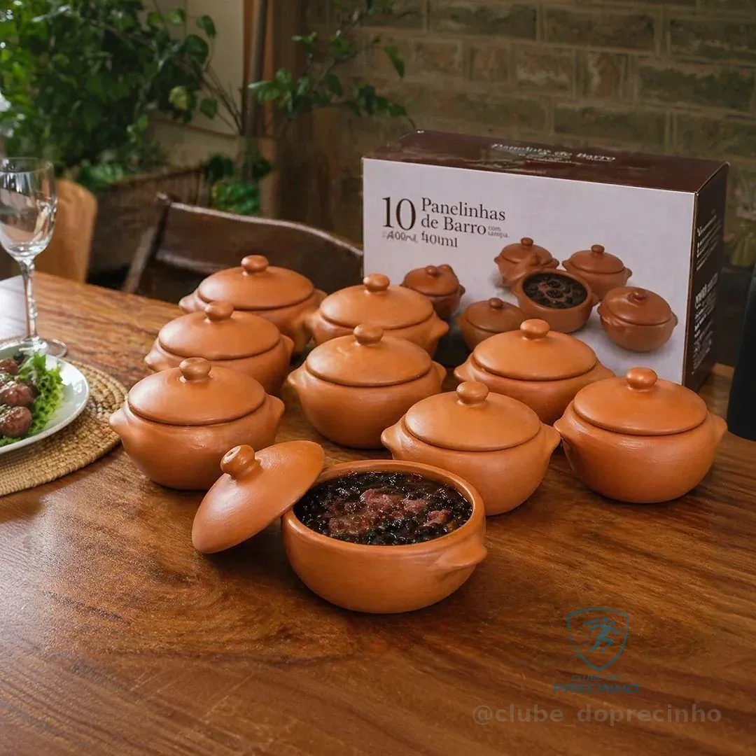 Kit 10 Cumbucas Panelinha De Barro Caldo Verde 450ml + Tampa Marrom