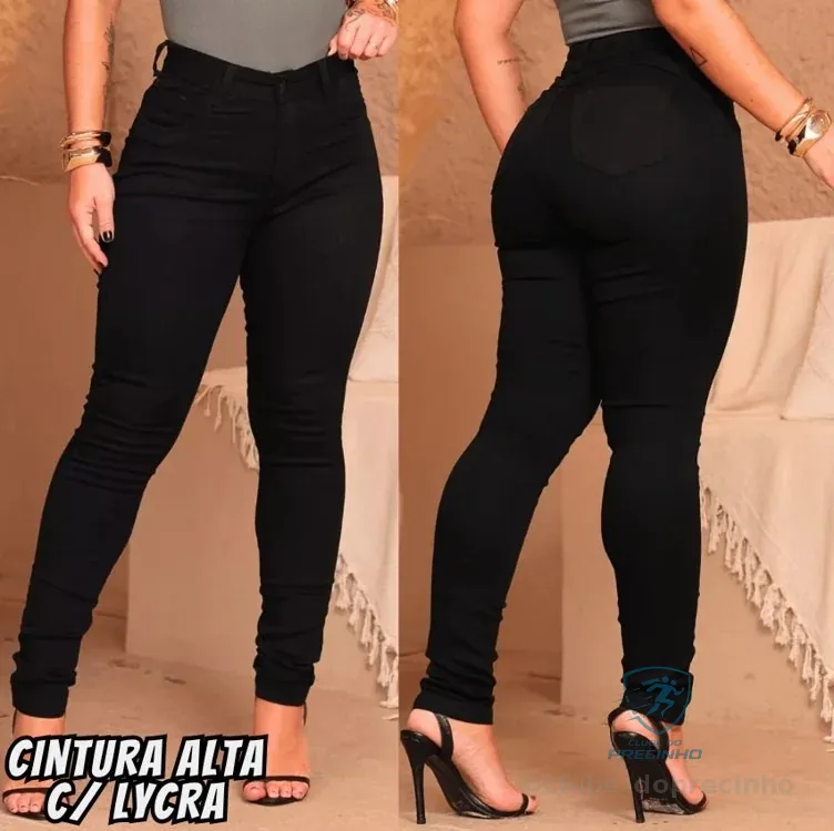 Calça Feminina Jeans Cintura Alta Skinny Levanta Bumbum