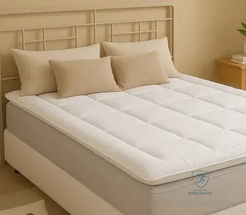 Pillow Top Protetor Colchão Cama Casal 400 Fios Toque Macio Branco Matelado Liso Casal