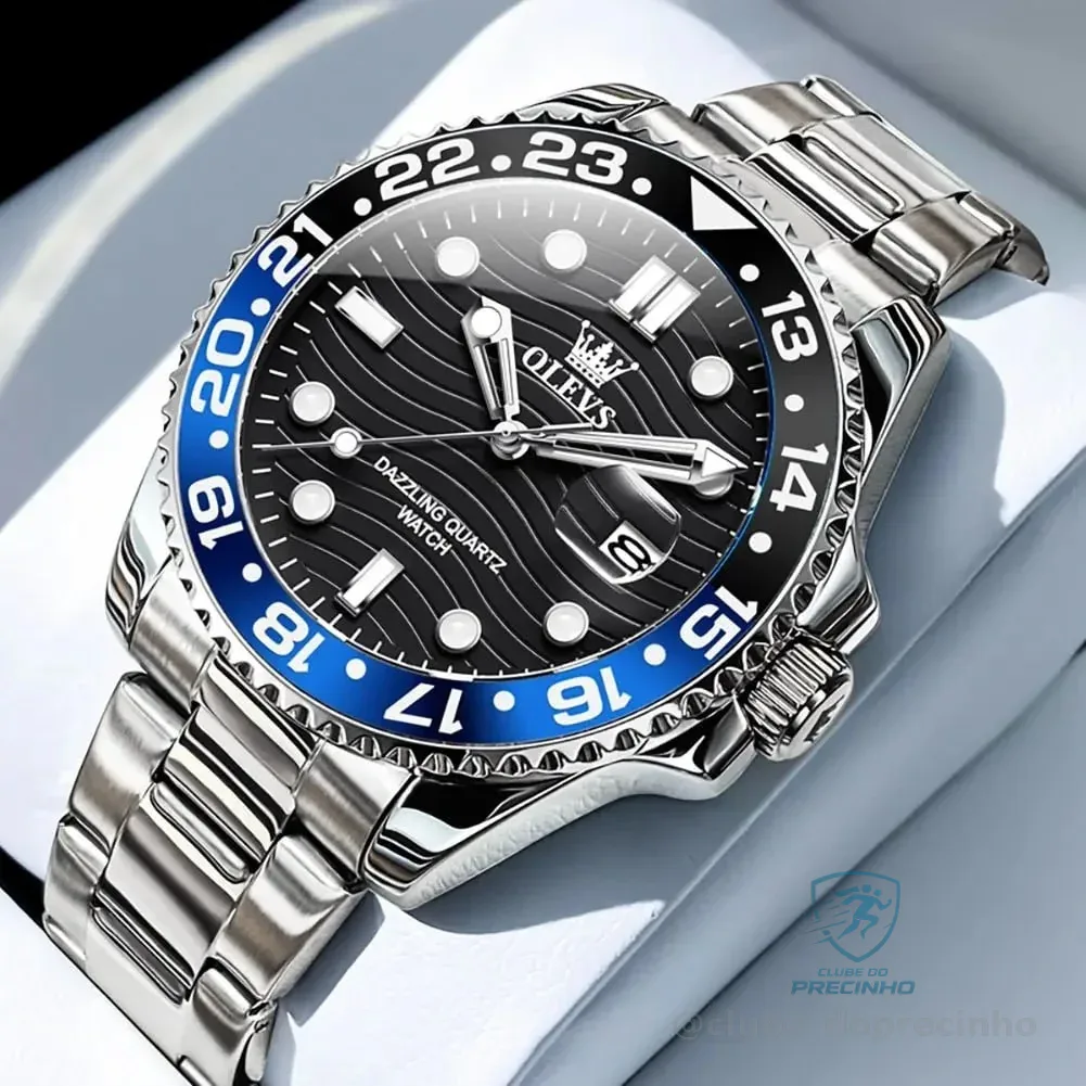 Olevs Relógio Masculino Original Luxo Prata Aço Quartzo 3610