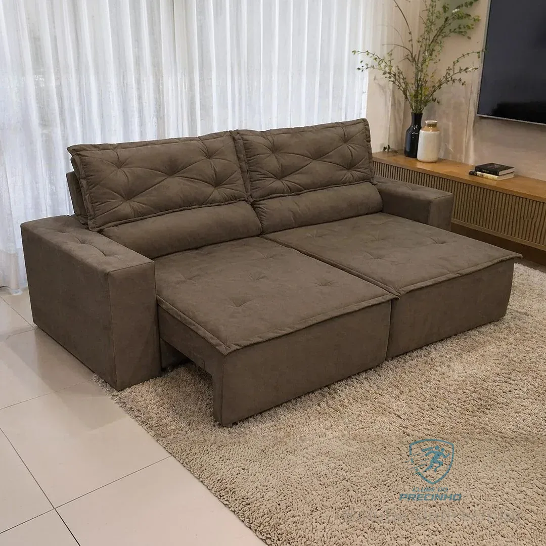 Sofá Retrátil Reclinável Com Molas 1,80m Livia Suede Marrom