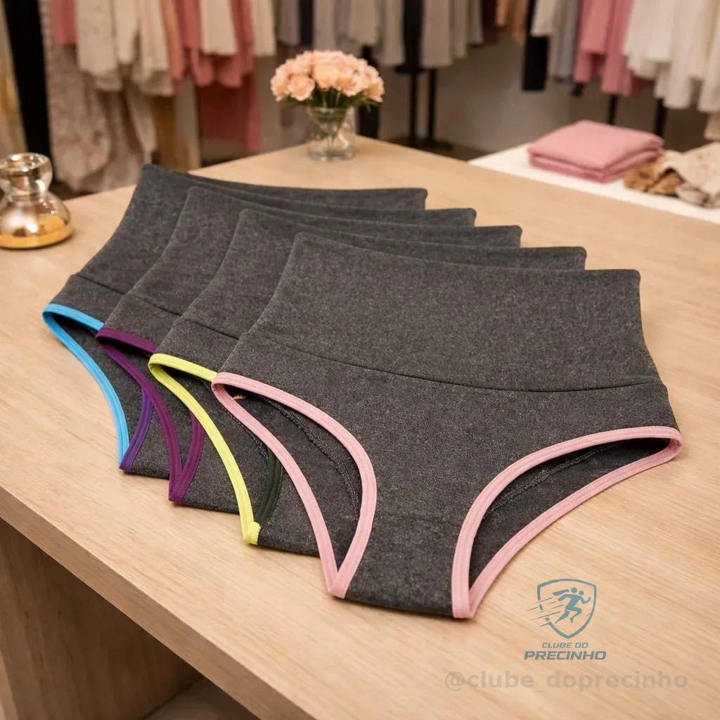 Kit 5 Calcinhas Cós Alto Modeladora Compressao Para Barriga