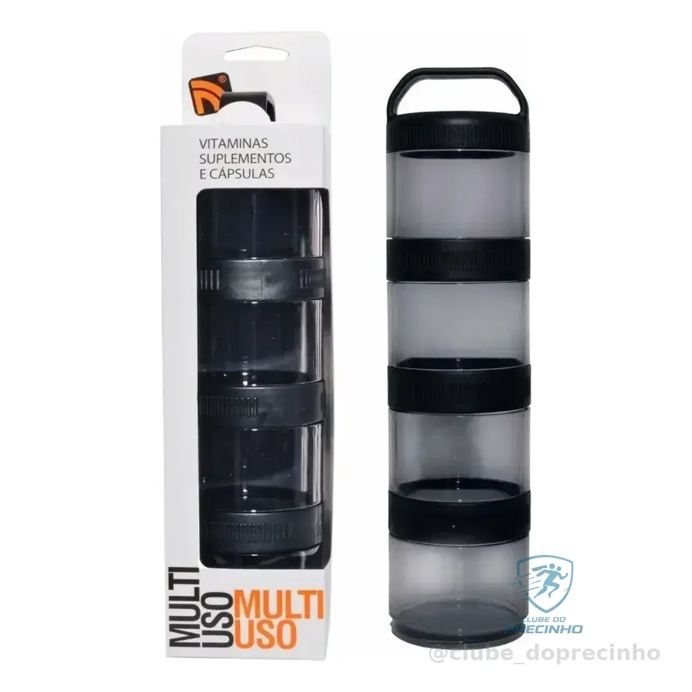 Porta Suplementos Fitness Prottector 4 Divisões 100ml Hermético Bpa Free Preto
