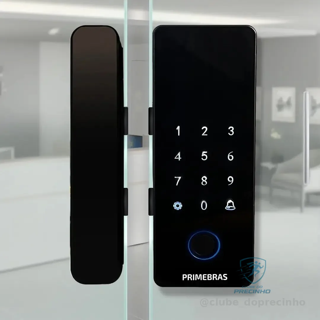 Fechadura Digital Biométrica Para Porta De Vidro Primebras Bluetooth Preto Fosco