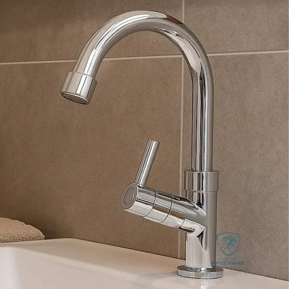 Torneira Lavatório Banheiro Bica Móvel Abs ¼ V. C-72 (1095) Wind Br Prateado Brilhante