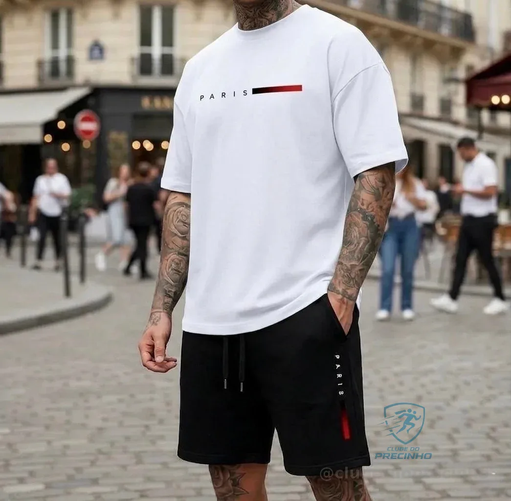 Conjunto Masculino Streetwear Paris Urbano Camiseta E Short