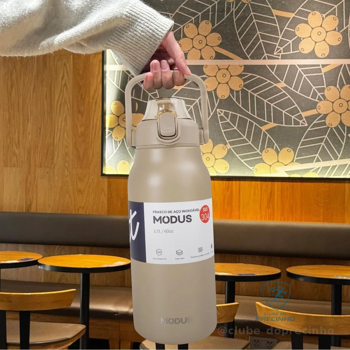 Garrafa Térmica 1700ml - Duplamente Isolada a Vácuo, Canudo e Base Emborrachada Anti Derrapante, Mantém Bebidas Quentes por 12 Horas e Geladas por 24 Horas (Caqui)