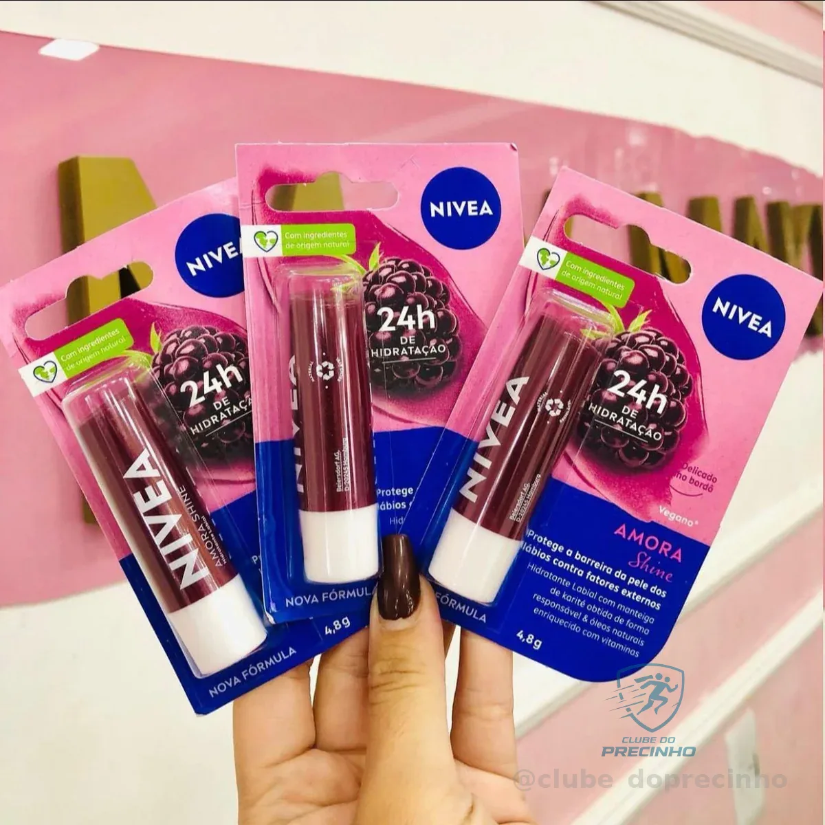Nivea Hidratante Labial Amora Shine 4,8g, Bbb 26, Hidratação Intensa 24h, Cor Suave, Brilho Delicado, Cuidado Diário, Manteiga De Karité