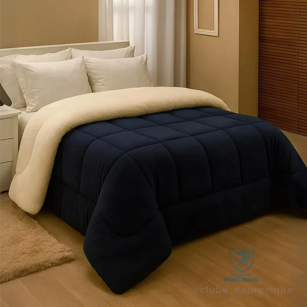 Edredom Sherpa Coberdrom E Cobertor Casal Queen Grosso Cores Cor Marinho Luckbaby