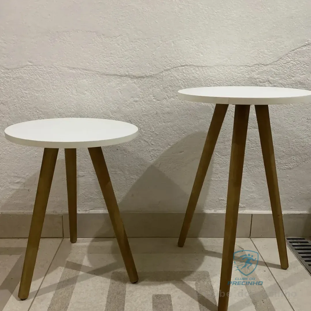 Kelan Kit Com 2 Mesas Redonda Retro Apoio Decorativa Porta Livros Blanco Pintado