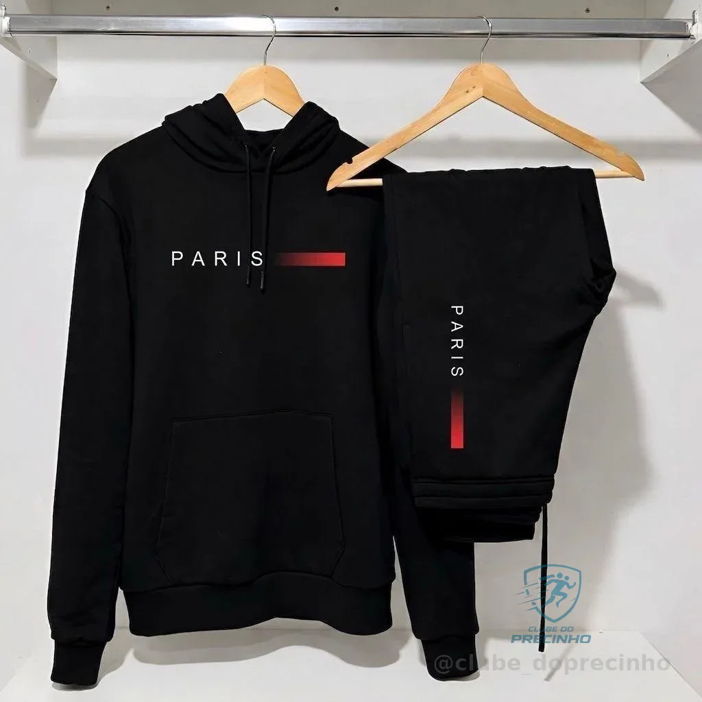 Conjunto Moletom Unissex Paris Blusa Frio Calça Confortavel