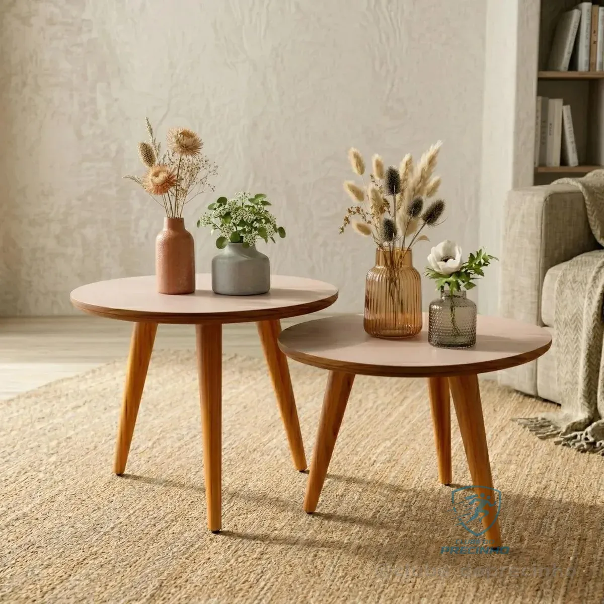 Conjunto 2 Mesas Centro Sala Madeira Decorativa Cores Cor Off White/freijó