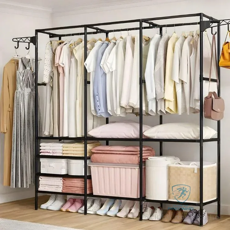 Cabideiro Arara Closet Roupas Sapateira Triplo Cor Preto