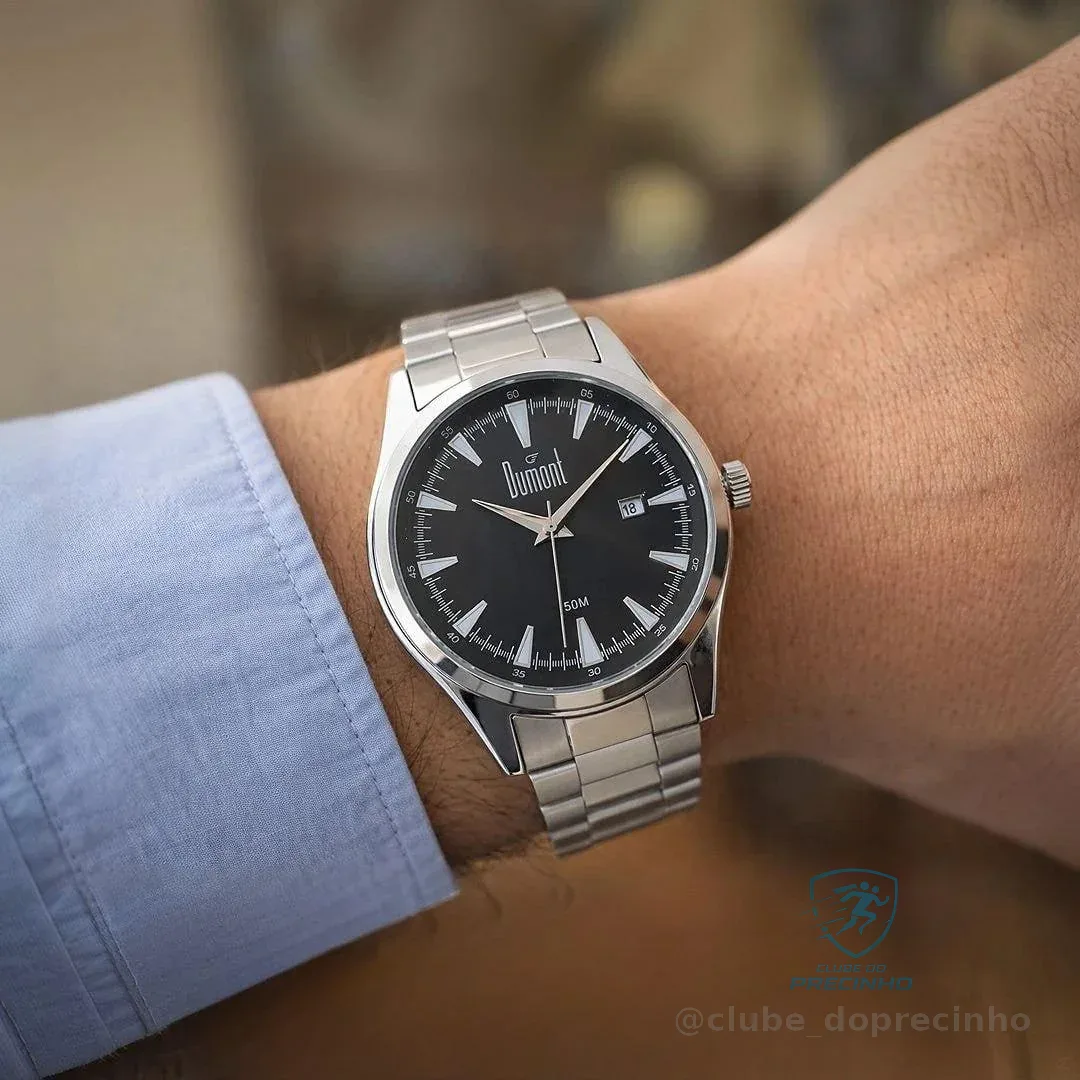 Relógio Analógico Berlim Masculino Prata E Preto Dumont Prata Preto