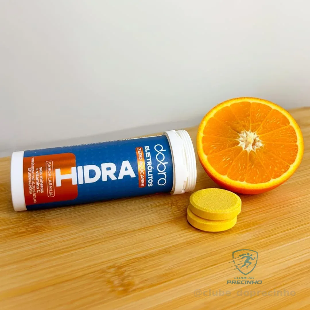 Eletrólitos, Dobro, Hidra, Suplemento em Pastilha Efervecente, Eletrólitos Essenciais com Vitaminas, Sabor Laranja - 1 tubo de 37g