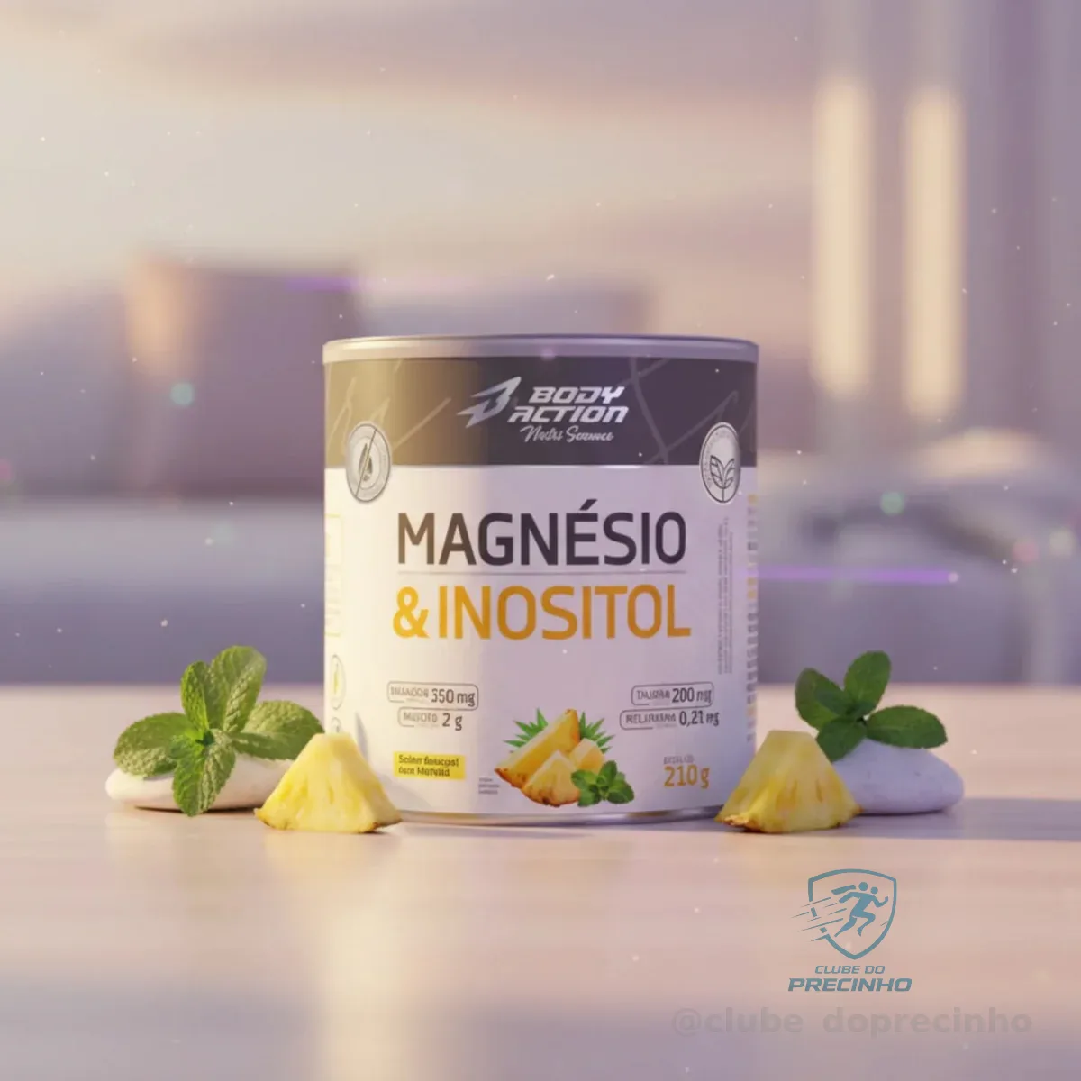 Magnésio E Inositol Taurina Melatonina 210g Bodyaction Sabor Abacaxi C/ Hortelã