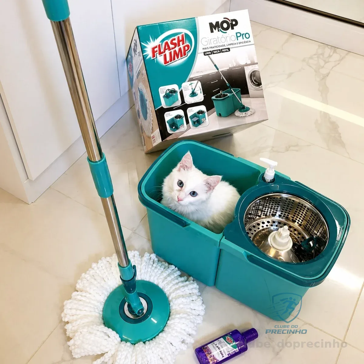 Mop Giratório Duas Águas, Balde 3 litros com cesto plastic, MOP7504, Flash Limp