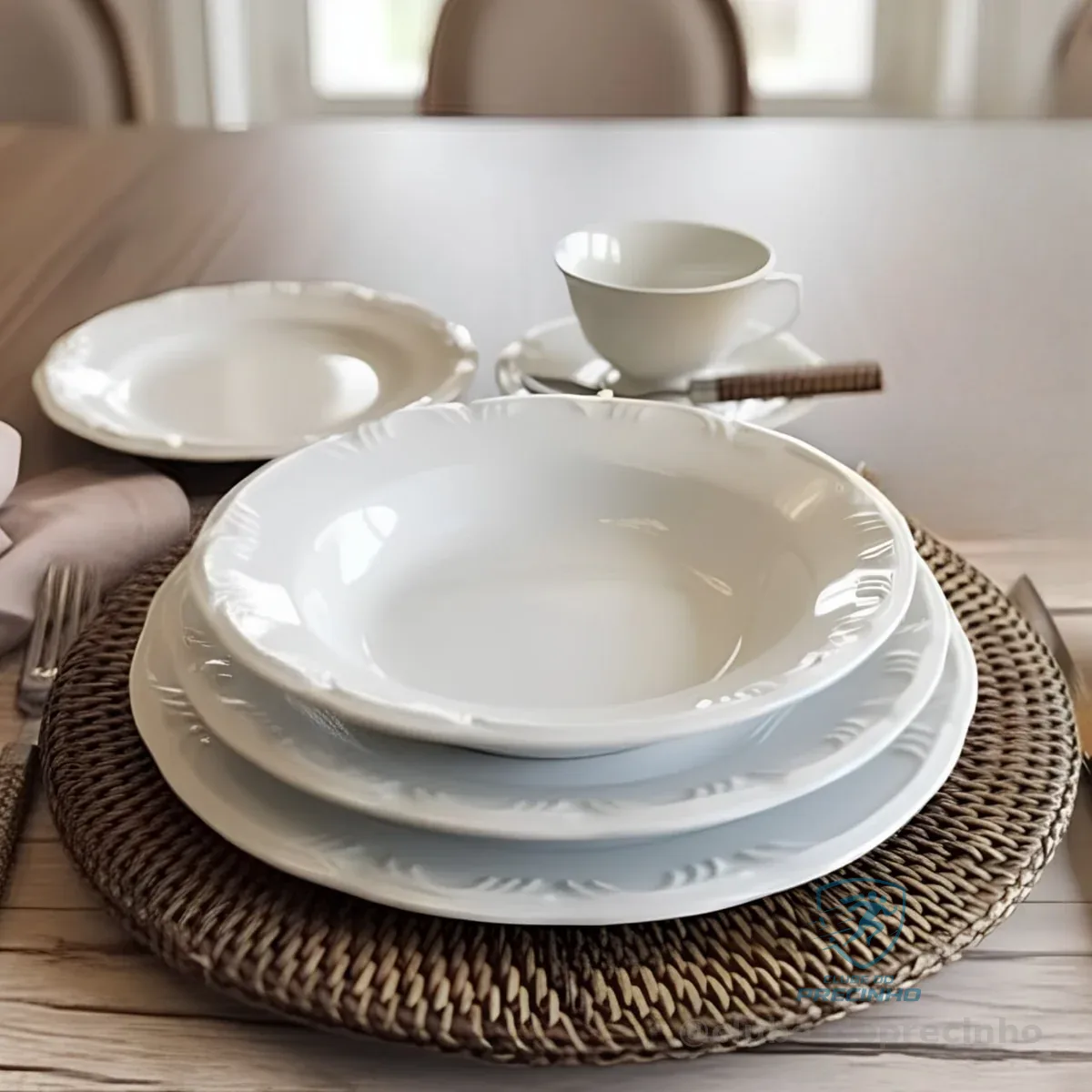 Porcelana Schmidt Serviço de Jantar e Chá 20 peças Relevo Pomerode Branco